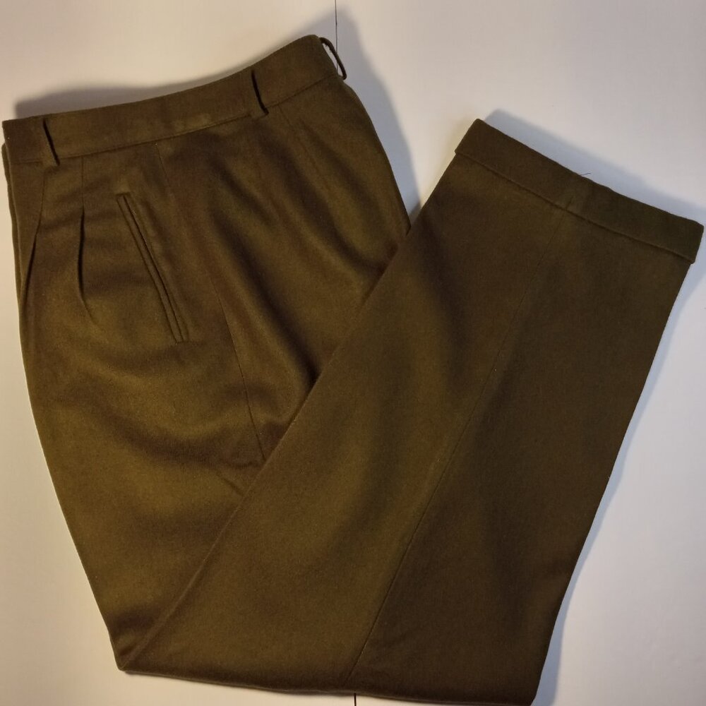 STANLEY BLACKER OLIVE GREEN WOOL DRESS PANTS